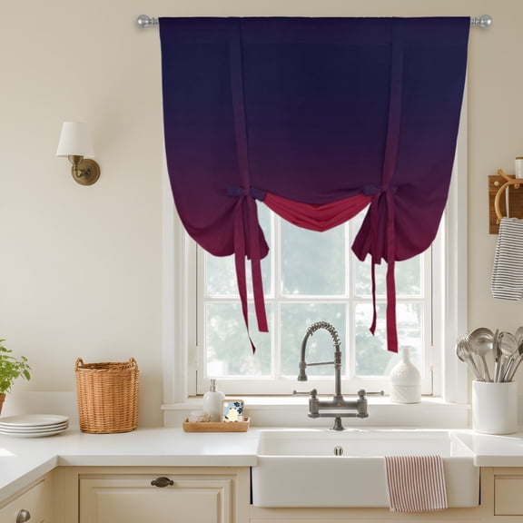 Tie Up Curtains for Windows,Burgundy Red Gradient Ombre Adjustable Balloon Shade Curtains Rod Pocket Valance Dark Maroon Shadow Short Window Valances for Kitchen Bathroom,34"Wx45"L