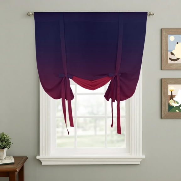 Tie Up Curtains for Windows,Burgundy Red Gradient Ombre Adjustable Balloon Shade Curtains Rod Pocket Valance Dark Maroon Shadow Short Window Valances for Kitchen Bathroom,42"Wx54"L