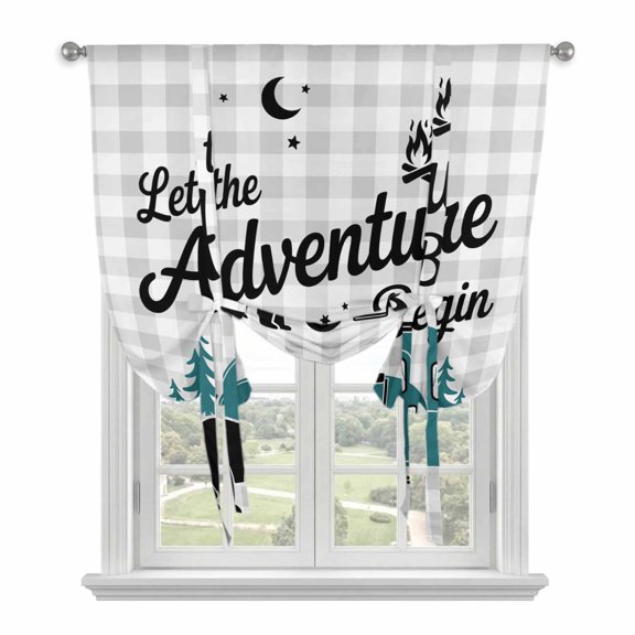 Tie Up Curtains for Windows Camper Van Bear Valance Adjustable Balloon Curtain Let The Adventure Begin Moon Plaid Tie Up Shades for Kitchen Living Room Bedroom Privacy Curtain Drape 34x45 Inch