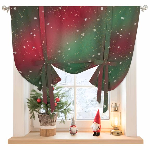 Tie Up Curtains for Windows,Christmas Snowflake Green to Red Gradient Adjustable Balloon Shade Curtains Rod Pocket Valance Bokeh Style Short Window Valances for Kitchen Bathroom,34"Wx45"L
