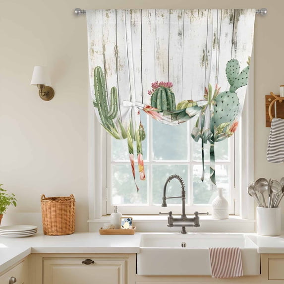 Tie Up Curtains for Windows,Farmhouse Botanical Potted Cacti Adjustable ...