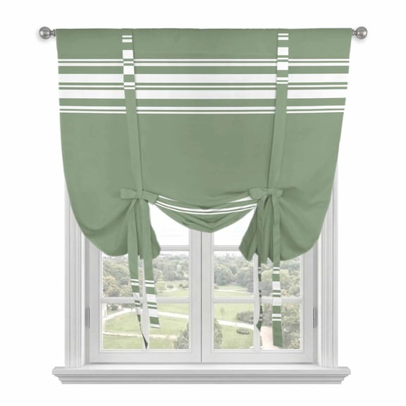 Tie Up Curtains for Windows Green Striped Valance Adjustable Balloon Curtain Stripes Tie Up Shades for Kitchen Living Room Bedroom Privacy Curtain Drape 34x45 Inch