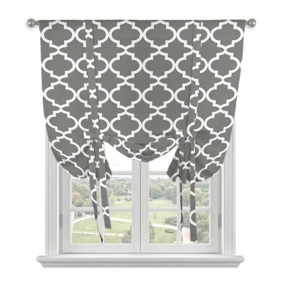 Tie Up Curtains for Windows Grey Morocco Texture Valance Adjustable Balloon Curtain Geometric Tie Up Shades for Kitchen Living Room Bedroom Privacy Curtain Drape 34x45 Inch