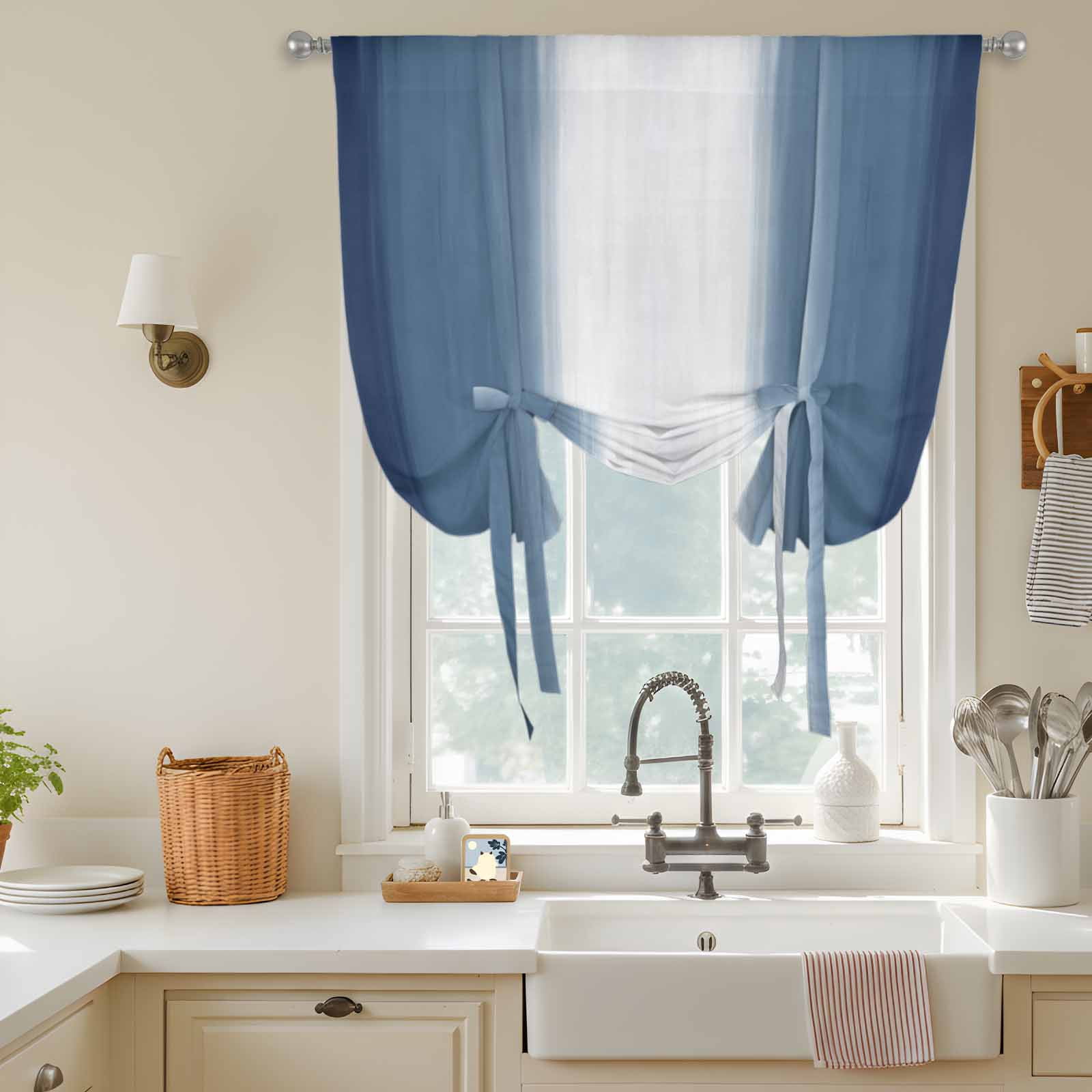 Tie Up Curtains for Windows,Modern Blue White Gradient Adjustable ...
