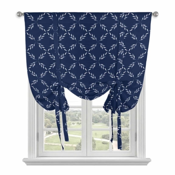 Tie Up Curtains for Windows Navy Blue Plaid Valance Adjustable Balloon Curtain Diamond Texture Tie Up Shades for Kitchen Living Room Bedroom Privacy Curtain Drape 34x45 Inch