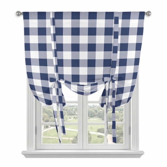 Tie Up Curtains for Windows Navy Plaid Valance Adjustable Balloon Curtain Buffalo Check Geometric Checker Pattern Tie Up Shades for Kitchen Living Room Bedroom Privacy Curtain Drape 34x45 Inch