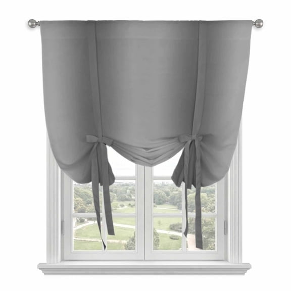 Tie Up Curtains for Windows Ombre Gray Valance Adjustable Balloon Curtain Gradient Color Tie Up Shades for Kitchen Living Room Bedroom Privacy Curtain Drape 34x45 Inch