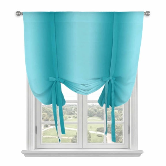 Tie Up Curtains for Windows Ombre Turquoise Valance Adjustable Balloon Curtain Gradient Color Tie Up Shades for Kitchen Living Room Bedroom Privacy Curtain Drape 34x45 Inch