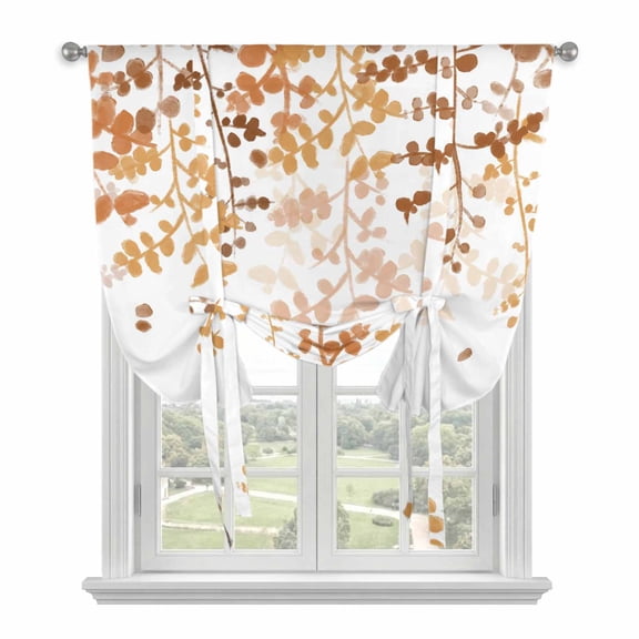 Tie Up Curtains for Windows Orange Leaves Valance Adjustable Balloon Curtain Farmhouses Leaf Branches Tie Up Shades for Kitchen Living Room Bedroom Privacy Curtain Drape 34x45 Inch