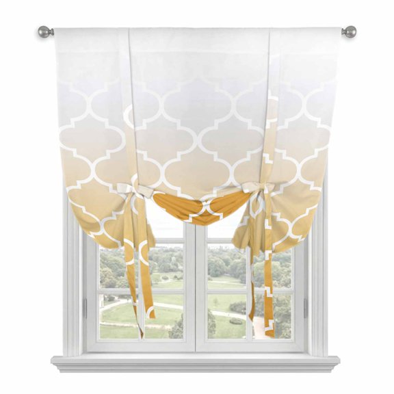 Tie Up Curtains for Windows Orange Ombre Gradual Color Valance Adjustable Balloon Curtain Morocco Pattern Tie Up Shades for Kitchen Living Room Bedroom Privacy Curtain Drape 34x45 Inch