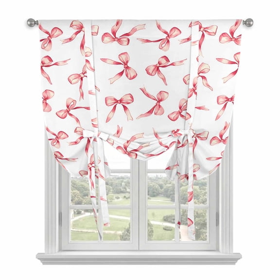Tie Up Curtains for Windows Pink Bow Ties Valance Adjustable Balloon Curtain Cute Tie Up Shades for Kitchen Living Room Bedroom Privacy Curtain Drape 34x45 Inch