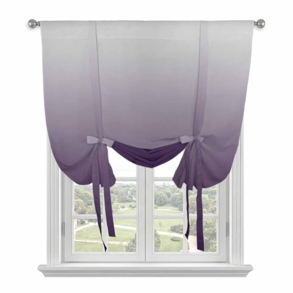 Tie Up Curtains for Windows Purple and Grey Ombre Valance Adjustable Balloon Curtain Gradient Gradual Color Tie Up Shades for Kitchen Living Room Bedroom Privacy Curtain Drape 34x45 Inch