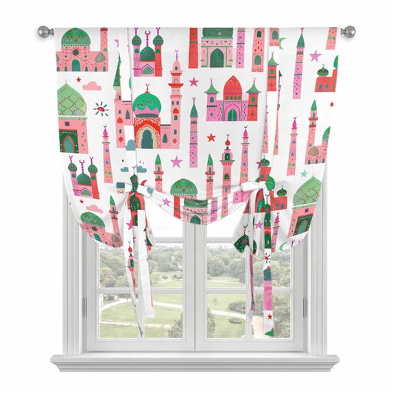 Tie Up Curtains for Windows Red Castle Stars Moon Valance Adjustable Balloon Curtain Colorful Graffiti Tie Up Shades for Kitchen Living Room Bedroom Privacy Curtain Drape 34x45 Inch
