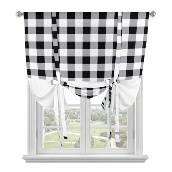 Tie Up Curtains for Windows Rooster Valance Adjustable Balloon Curtain Farm Animal Black Plaid Tie Up Shades for Kitchen Living Room Bedroom Privacy Curtain Drape 34x45 Inch