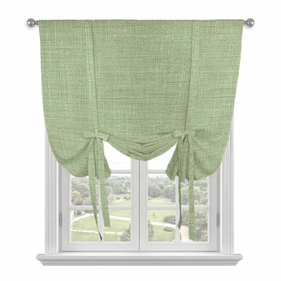 Tie Up Curtains for Windows Sage Green Linen Texture Valance Adjustable Balloon Curtain Farmhouse Solid Color Tie Up Shades for Kitchen Living Room Bedroom Privacy Curtain Drape 34x45 Inch