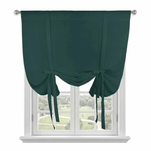 Tie Up Curtains for Windows Solid Color Valance Adjustable Balloon Curtain Dark Green Tie Up Shades for Kitchen Living Room Bedroom Privacy Curtain Drape 34x45 Inch
