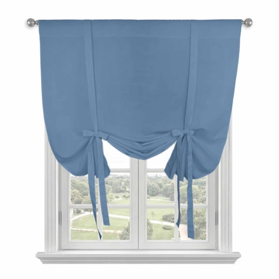 Tie Up Curtains for Windows Solid Color Valance Adjustable Balloon Curtain Royal Blue Tie Up Shades for Kitchen Living Room Bedroom Privacy Curtain Drape 34x45 Inch