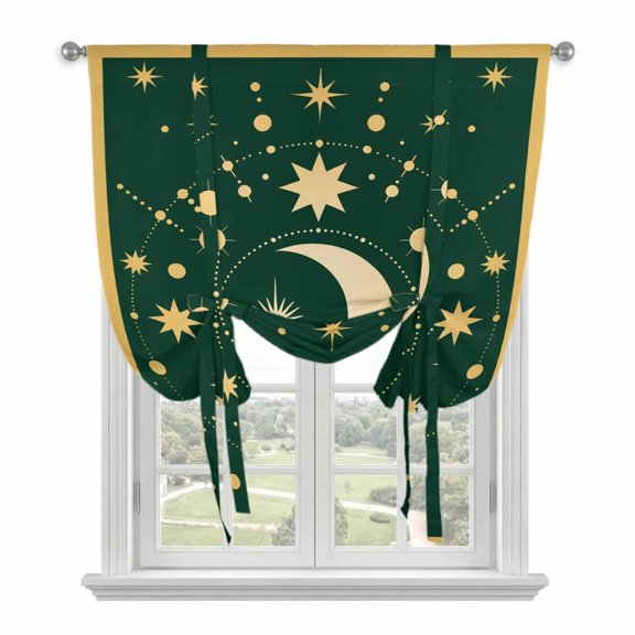 Tie Up Curtains for Windows Stars Moon Valance Adjustable Balloon Curtain Green Bohemian Gorgeous Starry Night Tie Up Shades for Kitchen Living Room Bedroom Privacy Curtain Drape 34x45 Inch