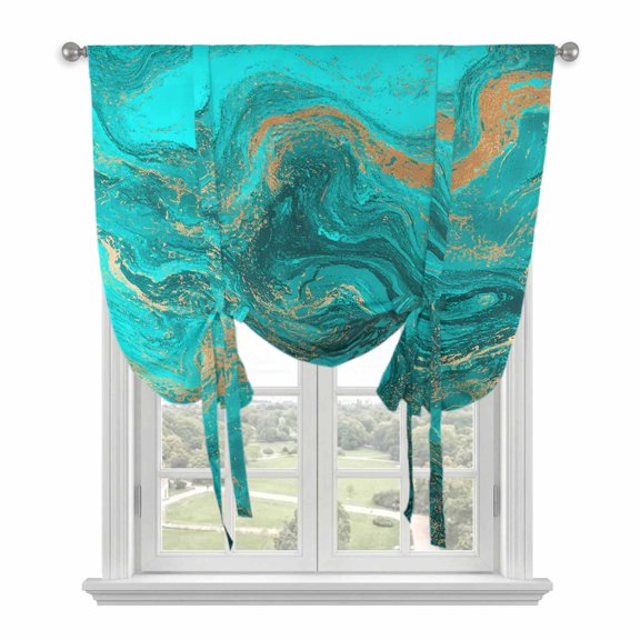 Tie Up Curtains for Windows Turquoise Marble Valance Adjustable Balloon Curtain Abstract Fluid Art Tie Up Shades for Kitchen Living Room Bedroom Privacy Curtain Drape 34x45 Inch