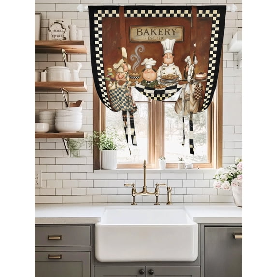 Tie Up Curtains for Windows,Vintage Bakery Chefs Adjustable Balloon ...