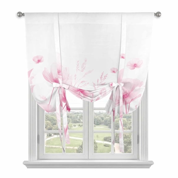 Tie Up Curtains for Windows Vintage Floral Valance Adjustable Balloon Curtain Watercolor Flowers Pink Tie Up Shades for Kitchen Living Room Bedroom Privacy Curtain Drape 34x45 Inch