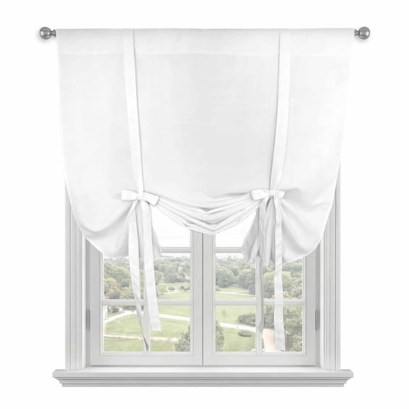 Tie Up Curtains for Windows White Valance Adjustable Balloon Curtain Pure Color Solid Color Tie Up Shades for Kitchen Living Room Bedroom Privacy Curtain Drape 34x45 Inch
