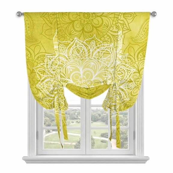 Tie Up Curtains for Windows Yellow Boho Floral Valance Adjustable Balloon Curtain Bohemian Flower Tie Up Shades for Kitchen Living Room Bedroom Privacy Curtain Drape 34x45 Inch