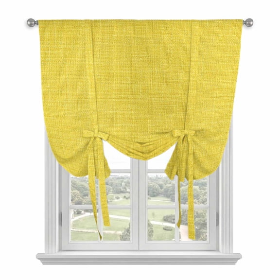 Tie Up Curtains for Windows Yellow Linen Texture Valance Adjustable Balloon Curtain Farmhouse Solid Color Tie Up Shades for Kitchen Living Room Bedroom Privacy Curtain Drape 34x45 Inch
