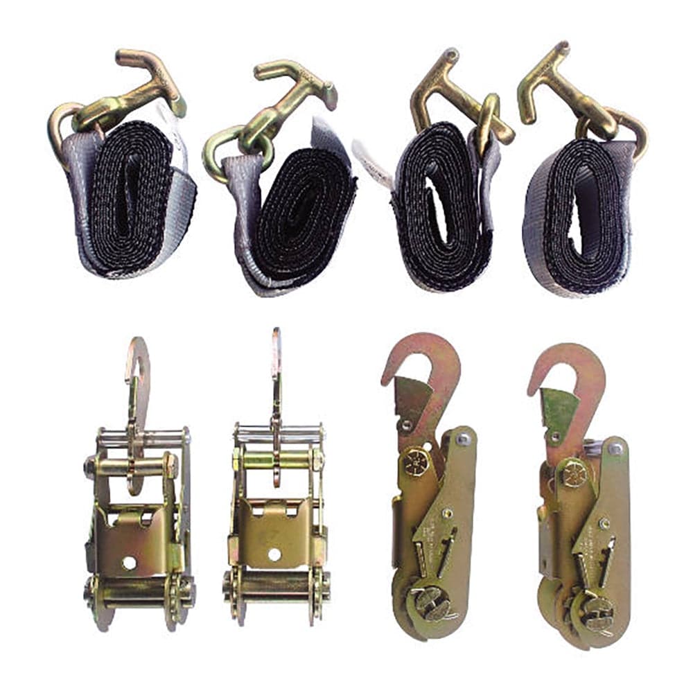Tie Down Kit Towing, 4 Ratchets W/Flat Snap Hooks, 4 Straps W/ TJ Hooks