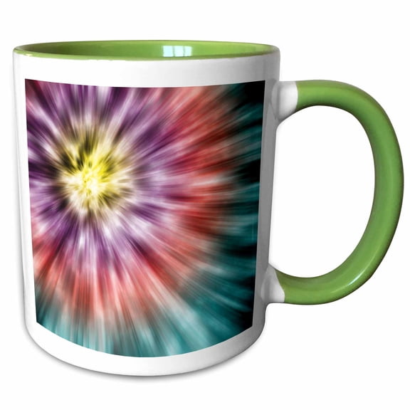 3drose, Tie Dye 5 Starburst Tie Dye Design Displays a Spectrum of Different Subtle Colors, 11oz Two-tone Green Mug