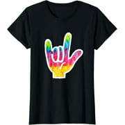 Tie Dye ASL Sign Language Hand Symbol Gift I Love You T-Shirt