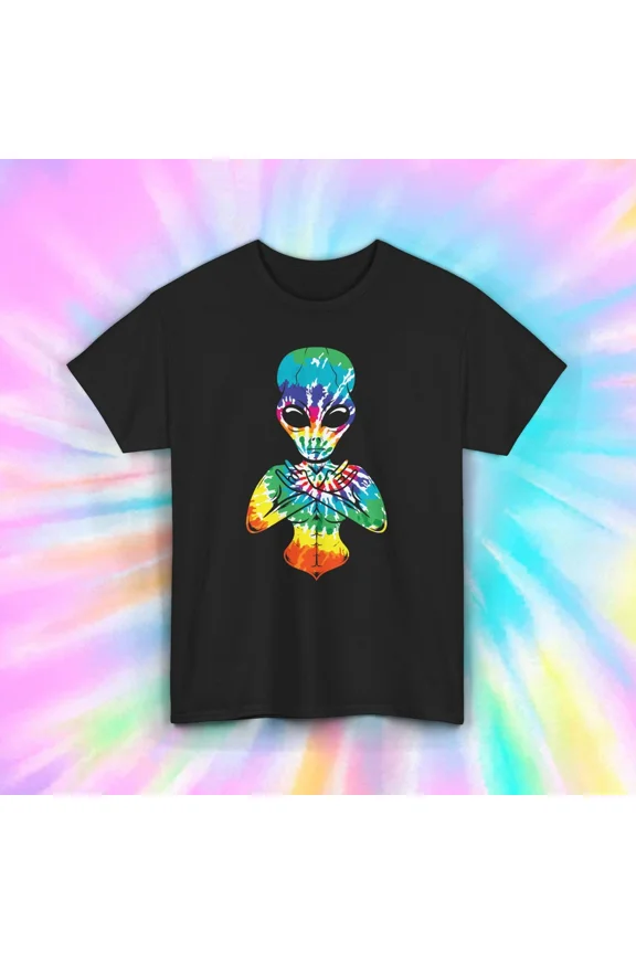 Tie Dye Alien Peace Love Hippie Graphic Retro Gift Design Unisex T-Shirt up to size 5XL