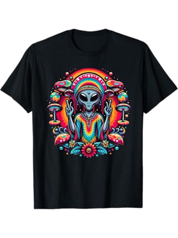 Tie-Dye Alien Peace Sign Funny Boho Hippie T-Shirt