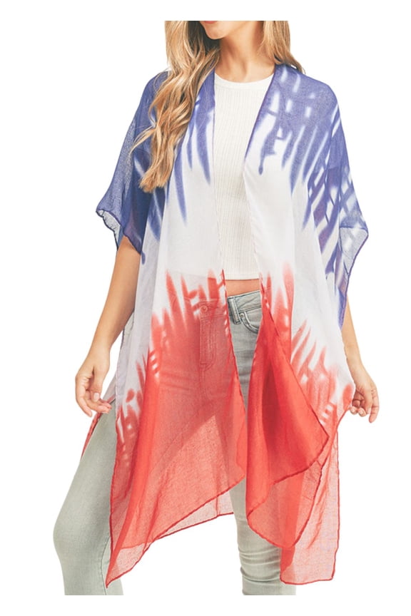 Tie Dye American Flag Kimono   USA Patriotic Swim Cover-Up for Beach, Pool, Labor Day Outfit