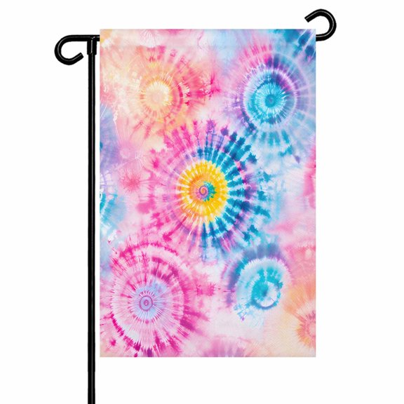 Tie-Dye Art Garden Flag 12x18 Inch Watercolor Pink Blue Ethnic Style Abstract Art Dyeing Double Sided Small Decorative Garden Flags for Outside, Outdoor Yard Porch Lawn Decoration