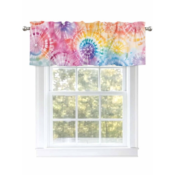 Tie-Dye Art Valances for Windows, Rod Pocket Kitchen Valance Curtains - Soft & Washable Small Window Treatment for Living Room, Bathroom, Abstract Boho Dyeing 54x18inch, 1 Panel