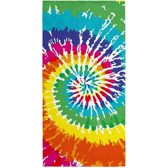 Tie Dye Beach Towel 30 x 60 inches 100% Cotton Velour Rainbow