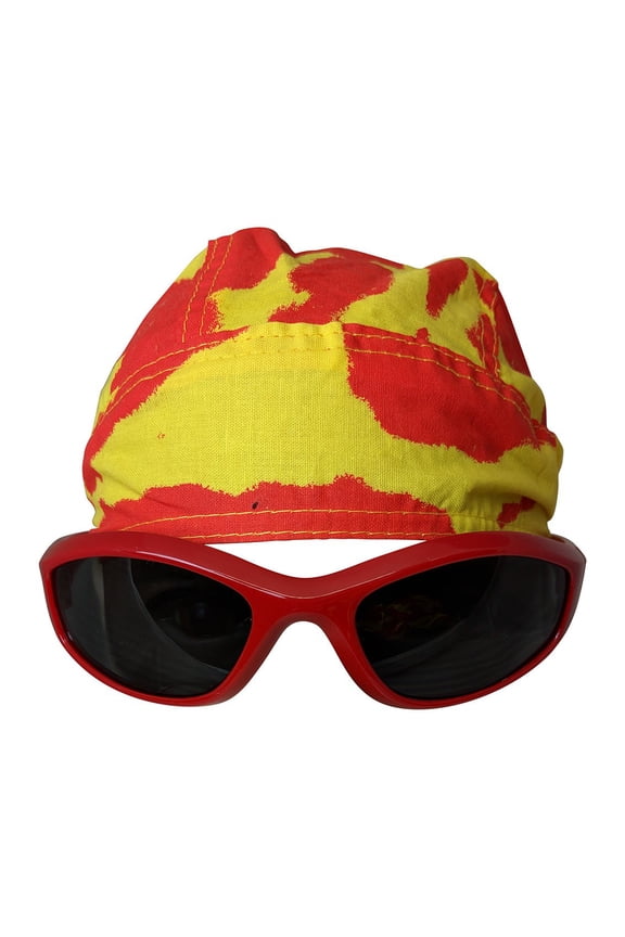 Tie Dye Bandana Skull Cap Doo Rag Sunglasses Mens Costume for Hulk Hogan Tie Dye Bandana, Red Glasses