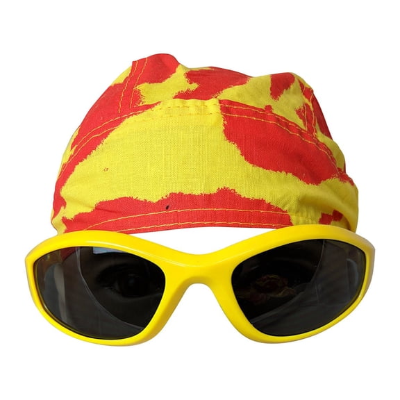 Tie Dye Bandana Skull Cap Doo Rag Sunglasses Mens Costume for Hulk Hogan Tie Dye Bandana, Yellow Glasses