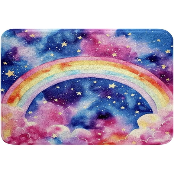 Tie Dye Bath Mat 3D Rainbow Galaxy Glitter Gradient 16" x 24" Doormat Floor Mat Pastel Nebula Bathroom Rug Dreamy Colorful Starry Sky Blue Purple