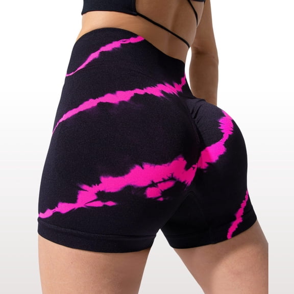 Tie-Dye Biker Shorts For Women High Waist Tummy Control Soft Athletic Yoga Workout Shorts Hot Pants Hot Pink L