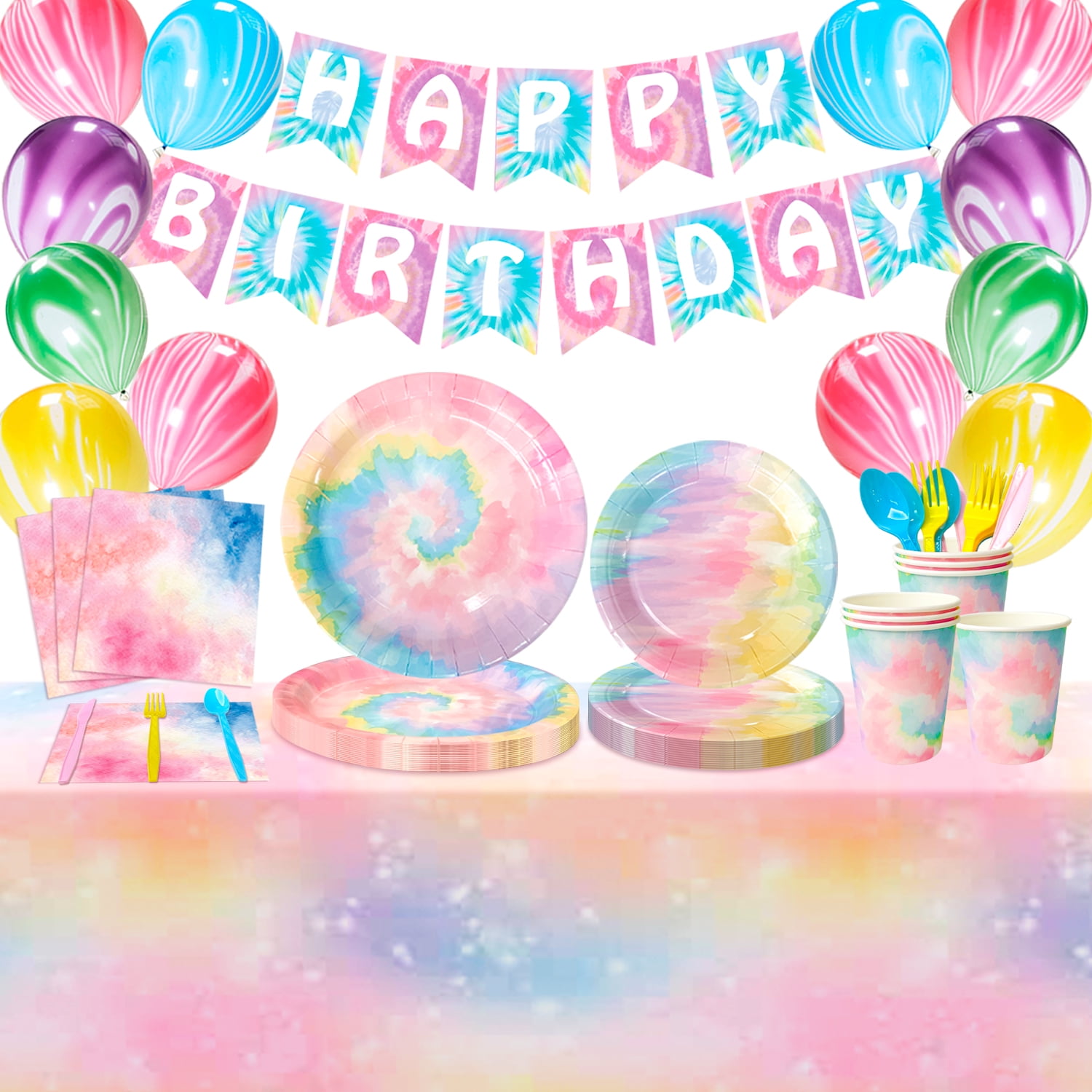 Tie Dye Birthday Party Supplies,138pcs Tie Dye Party Decorations