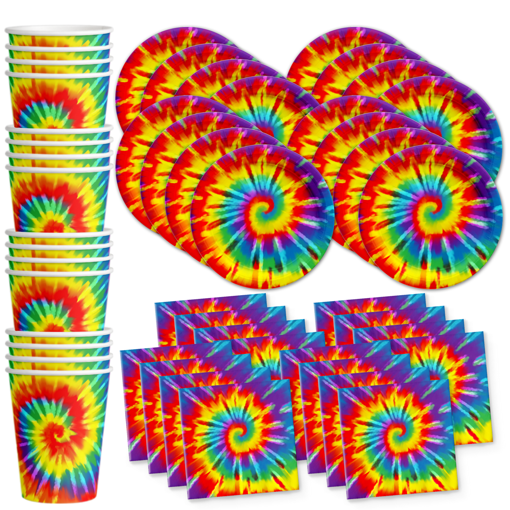 Tie Dye Birthday Party Supplies Set Plates Napkins Cups Tableware Kit for 16
