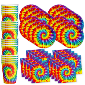 Tie Dye Birthday Party Supplies Set Plates Napkins Cups Tableware Kit for 16