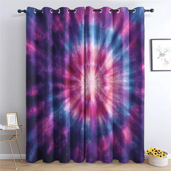 Tie Dye Blackout Curtains, Thermal Insulated Room Darkening Grommet Drapes for Living Room & Bedroom, Boho Psychedelic Swirl Window Treatments & Home Decor 53"W x 96"L (Pack of 2)