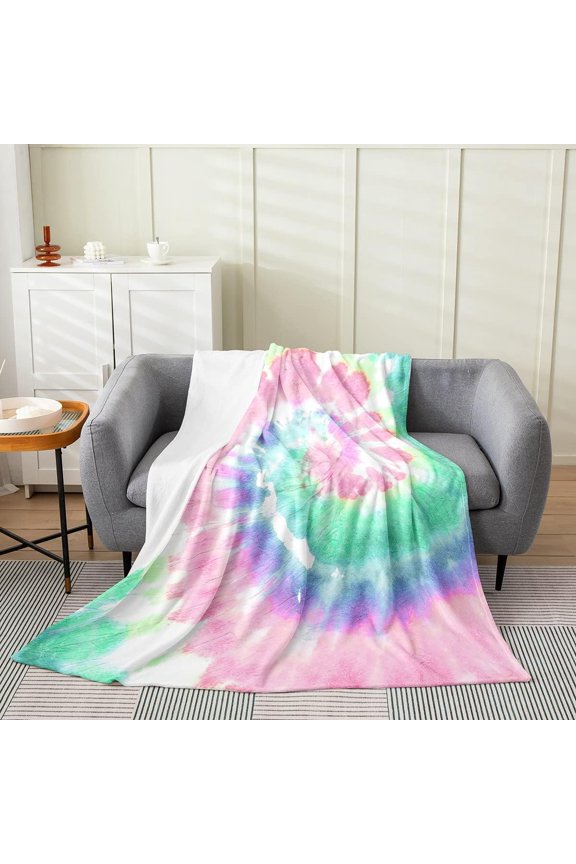 Tie Dye Blanket for Kids Girls Adult,Girls Boho Psychedelic Pink Throw Blanket 40x50,Bohemian Gypsy Watercolor Fleece Blanket Warm,Exotic Teal Blue Spiral Flannel Blanket Living Room Decor