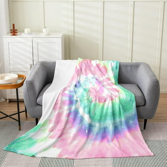 Tie Dye Blanket for Kids Girls Adult,Girls Boho Psychedelic Pink Throw Blanket 40x50,Bohemian Gypsy Watercolor Fleece Blanket Warm,Exotic Teal Blue Spiral Flannel Blanket Living Room Decor