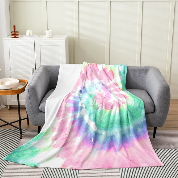 Tie Dye Blanket for Kids Girls Adult,Girls Psychedelic Pink Throw Blanket 40x50,Bohemian Gypsy Watercolor Fleece Blanket Warm,Exotic Teal Blue Spiral Flannel Blanket Living Room Decor