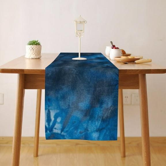 Tie-Dye Blue (2) Table Runner, Seasonal Fall Winter Kitchen Dining Table Decoration for Home Party Decor 13 x 36 Inch
