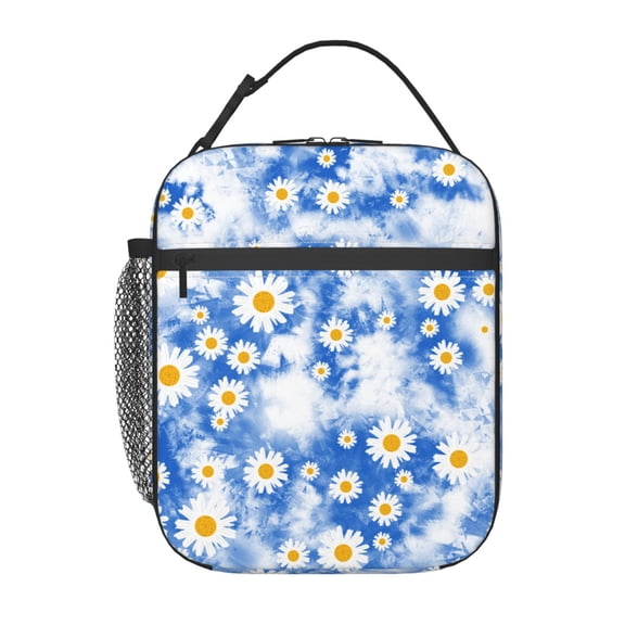 Tie Dye Blue Daisy Insulated Lunch Bag Lunchbox For Women Men, Portable Leakproof Cute Tote Cooler Meal Bag, Reusable Lunch Container For Work/Office/Picnic/Travel